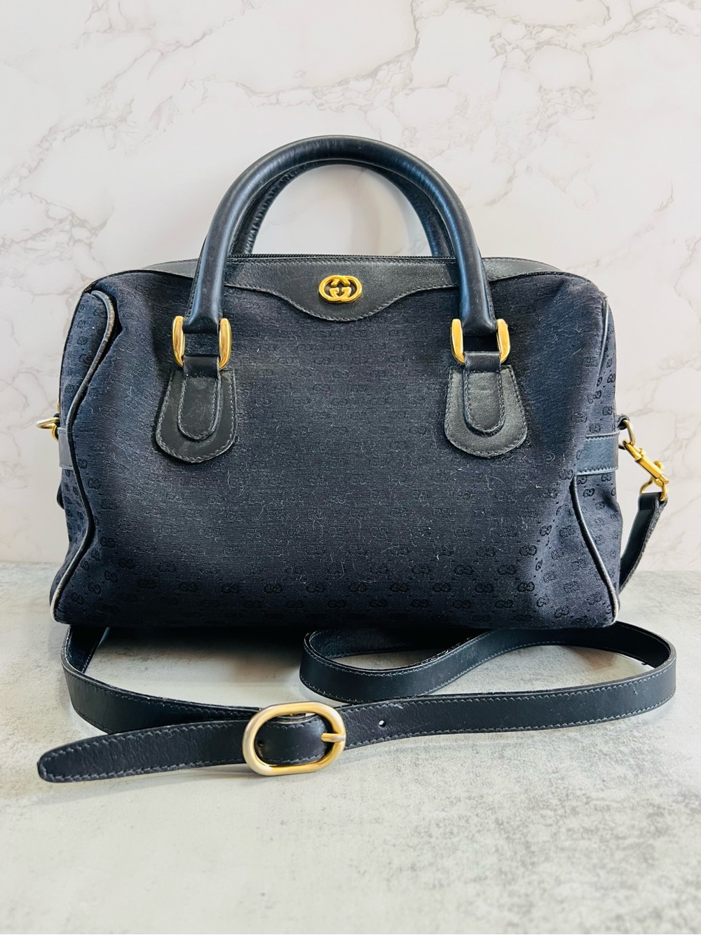 Gucci Black GG Supreme Canvas Boston Satchel with Crossbody Strap Authentic - Picture 1 of 15